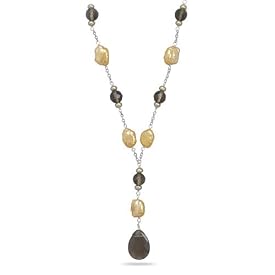 16 + 1.5 Inch Extension Cultured Freshwater Pearl and Smoky Quartz Necklace