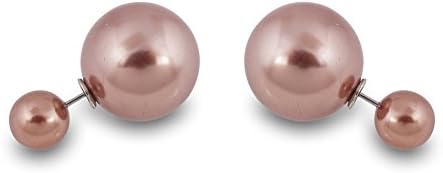 JewelCool Rhodium Plated Reversible Double Sided Brown Round Pearl Balls Stud Earrings