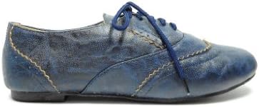 New Ladies Navy Blue Lace up Oxfords Faux Leatherette Vintage Design