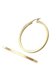 Hoop Earrings 14k Yellow Gold Plain Large Flat 1.5"