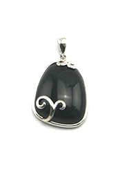 Oval Shaped Natural Black Onyx .925 Sterling Silver Pendant Necklace with Rhodium Plated on delicate Italian sterling silver chain.