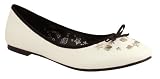 Women's Twenty10 Sanrio Hello Kitty Carmine Bow Flats Dress Shoes with Metal Hello Kitty Faces and Stars Studs White