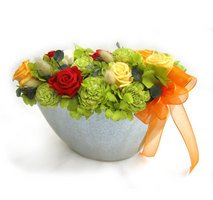 【お祝い・記念日・誕生日・フラワーギフト・バラ】 プリザーブドフラワーのアレンジメント 草原の風 オーバルアレンジメント