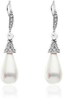 Silver Co HE3B00050 Rhodium Crystals & Teardrop Pearl Earrings