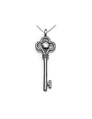 Zoe R (tm) Black Rhodium And Sterling Silver Micro Pave Hand Set Cubic Zirconia (CZ) Key Pendant