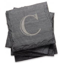 Monogrammed Slate Coasters - Set of 4 (Charcoal) (.5H x 4W x 4L) by Stacks and Stacks