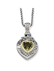 Antique Sterling Silver & 14K Gold Heart Shaped Lemon Quartz Necklace