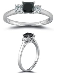 1.00 Ct Black and White Diamond Three Stone Ring in 18K White Gold