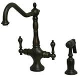 Kingston Brass KS1775ALBS Heritage Spread Kitchen Faucet With Side Spray & Lever Handles - Oil Rubbe