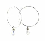 Earrings - E178 - Sterling Silver Hoops with Swarovski (tm) Crystal Rondelle and Teardrop Bead ~ Clear AB (Irridescent)