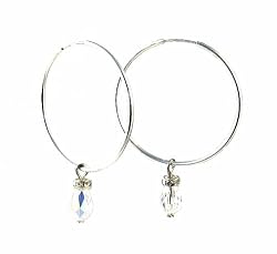 Earrings - E178 - Sterling Silver Hoops with Swarovski (tm) Crystal Rondelle and Teardrop Bead ~ Clear AB (Irridescent)