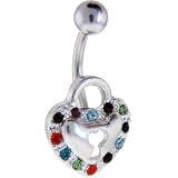 Multi Gem HEART PADLOCK Belly Ring