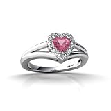 14K White Gold Heart Created Pink Sapphire Ring