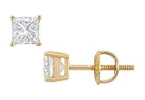 14K Yellow Gold : Princess Cut Diamond Stud Earrings 0.75 CT. TW.