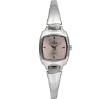 Peugeot Ladies Silver-Tone Square Case Pink Dial Self Adjustable Bangle Bracelet Watch #1051PK