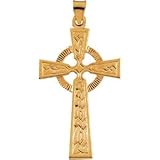 R16116 14K Yellow Gold 40X25 Mm Fancy Celtic Cross Pendant