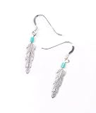 Turquoise Feather Earrings Sterling Silver