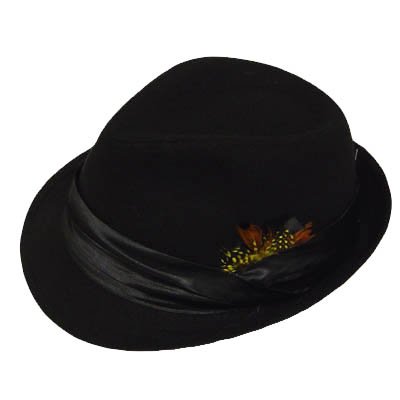 FEDORA TRILBY POLY SOLID BLACK HAT FEATHERS SMALL MED