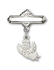 Sterling Silver Baby Badge with Guardian Angel Charm and Polished Badge Pin