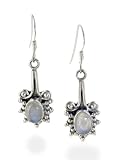 Sterling Silver Victorian Style Genuine Rainbow Moonstone Earrings