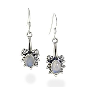 Sterling Silver Victorian Style Genuine Rainbow Moonstone Earrings
