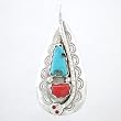 Zuni Effie Calavaza Pendant In Turquoise, Coral and Sterling Silver, #8236