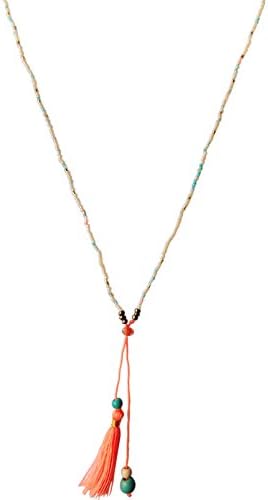 Girl Tiny Beads Slim Long Chain Necklace, Light Orange Tassel Pendant Necklace Gn513