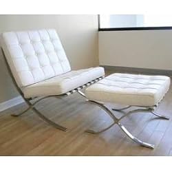 Barcelona Chair & Ottoman Set, Ivory. 100% Italian Leather. 45-day Money-back Guarantee.