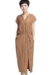 Petite V-neck Polyester Summer Elasticized   Waistline  Dress