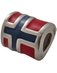 Genuine Zable (TM) Product. 925 Sterling Silver Norway Flag Bead Charm. 100% Satisfaction Guaranteed.