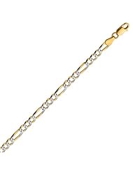 sterling silver yellow plated 22" 4.0mm diamond cut pave two tone figaro with lobster clasp 22 inches long