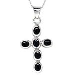 Sterling Silver Onyx Inlay Cross Pendant, 18"