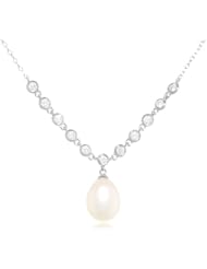 Sterling Silver 9.0-9.5mm Freshwater Cultured Pearl and Cubic Zirconia Necklace, 17"