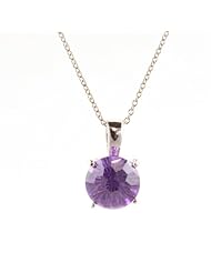 Sterling Silver Amethyst Solitaire Round Cubic Zirconia Pendant Necklace 9mm