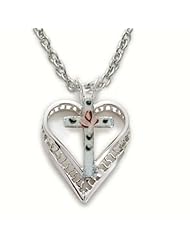 .925 Sterling Silver Heart Necklaces in a Enameled Centered Rose Cross Pendant Design Womens Religious Jewelry Religious Heart Jewelry Gift Boxed.w/Chain Necklace 18" Length Gift Boxed.