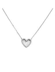 14K White Gold High Polish Double CZ Hearts Design Charm Pendant Necklace with Spring-ring Clasp - 17" Inches