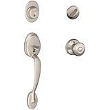 Schlage F60 V PLY 619 GEO 12-322 10-115 134 S KD C 48-180 2 N SL Plymouth Handleset, Keyed 1 Side with Accent Knob, Satin Nickel