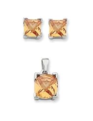 Genuine IceCarats Designer Jewelry Gift Sterling Silver Champagne Color Cz Pendant & Earring Set