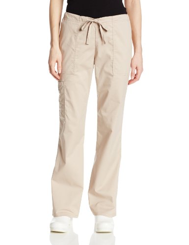 Cherokee Women's Workwear Scrubs Mid-Rise Core Stretch Drawstring Cargo Pant, Khaki, Medium