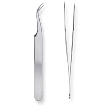 Stainless Steel Satin Finish Curved Fine Tip Forceps, 4-1/2" Length, For Single Use (Pack of 100)