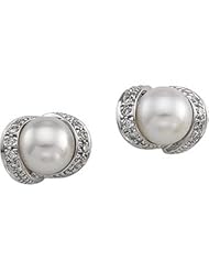 Ann Harrington Jewelry 14k White Gold 6.5 mm Freshwater Cultured Pearl And 1/10 Ct Tw Diamond Antique Style Earrings