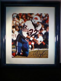 Signed Simpson, O.J. (Buffalo Bills) 8x10 Photo in a 14 x 13 inch Blue Frame