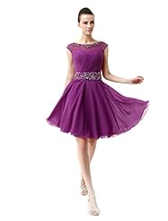 Knee Length Sheer Pleated Beaded Chiffon/Satin Homecoming Dress/Bridesmaid Dress 