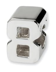 Block Style, Number 8 Charm in Sterling Silver For 3mm Charm Bracelets