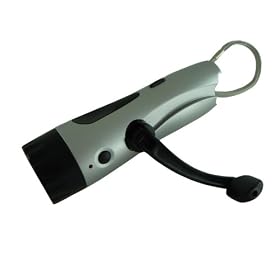 Hand Crank Silver Dynamo 5 Leds Flashlight with Personal Alarm and Car Charges Function