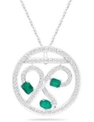 0.97 Cts Diamond & 1.12 Cts Natural Emerald Circle Pendant in 18K White Gold