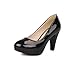 AmoonyFashion Girls Closed Round Toe High Heel Platform Patent Leather PU Solid Pumps