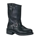 ENGINEER BOOT, Black Leather Calf Boot with Two Straps by Demonia by Shoes EHH