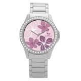 Montre - Femme - Motif floral rose avec 46 pierres de diamants - &Eacute;tanche - 5 ATM - (TF-014L)