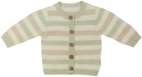 Naturecolored baby Knitted Jacket with naturally colored and organic cotton.Green Stripe.12 Months